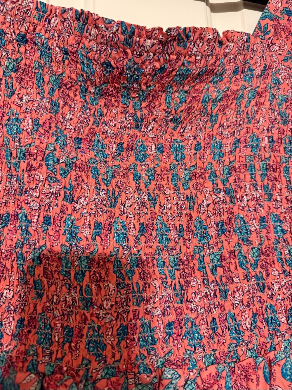 Simply Southern Smocked Seahorse Peplum Top Pink Blue Coastal back to school M⁠ - Picture 4 of 9